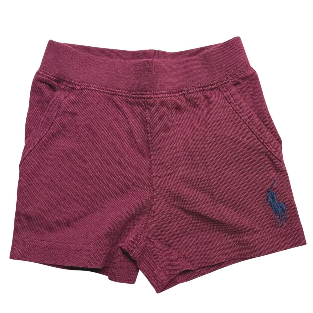 NWT Ralph Lauren Baby Boys Burgundy Red Mesh Cotton Polo Shorts 3M Navy Big Pony